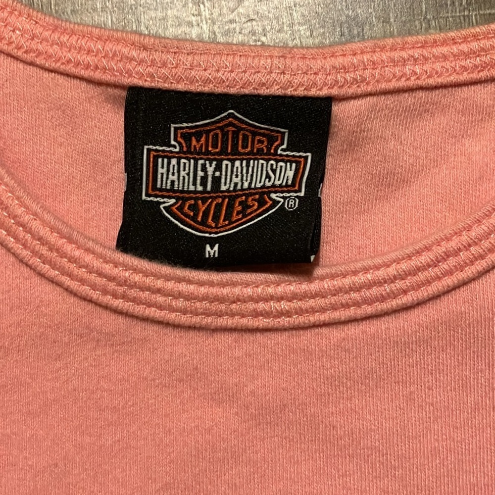 Harley-Davidson Girl’s Early 2000s Pink Sz M Fitted Tank Top. Eagle Graphic EUC - Picture 2 of 8